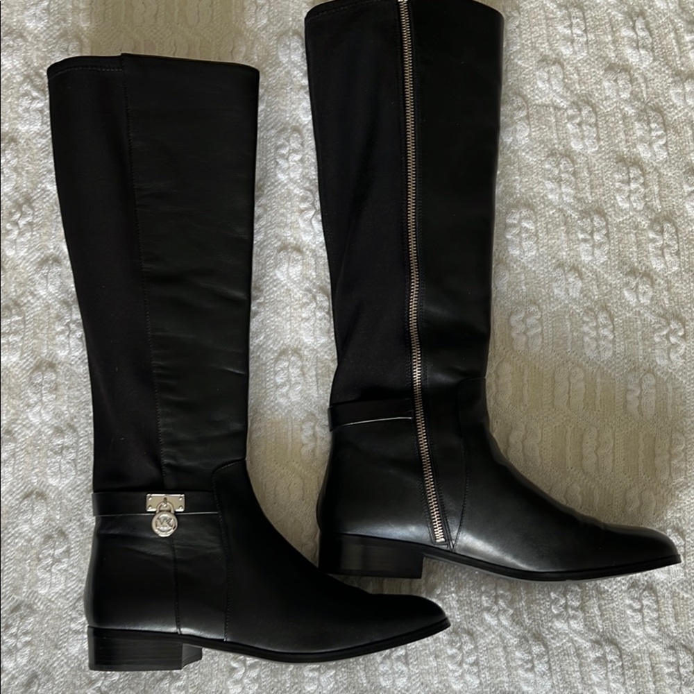 Black Over the Knee Boots with Zipper and Textured Leather